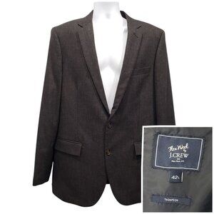 J.Crew Thompson Blazer Suit Jacket Flex Worsted Wool Mens 42L Long Gray Preppy